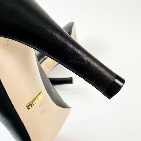 GUCCI Indya Pleated Bow Tie GG Boots Size 38 US 8 Black Leather Ankle Tie Strap - Picture 9 of 15